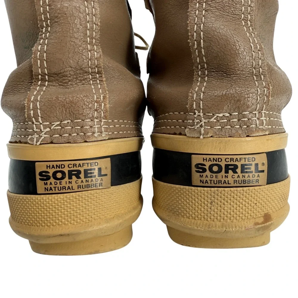 Sorel Winter Duck Boots Women 8-8.5  Tan Leather Waterproof Vintage Canada